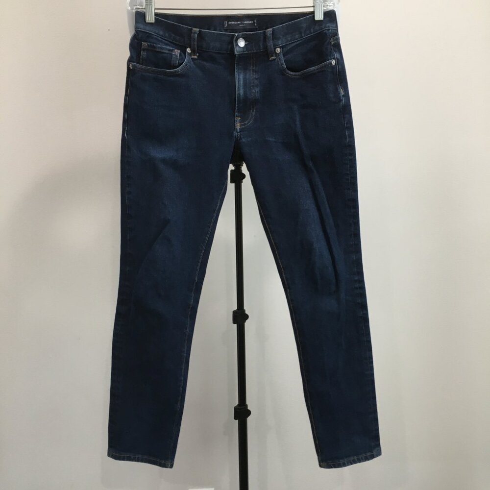 EVERLANE Uniform Athletic Fit Dark Wash Organic Cotton Blend 5 Pocket Jeans